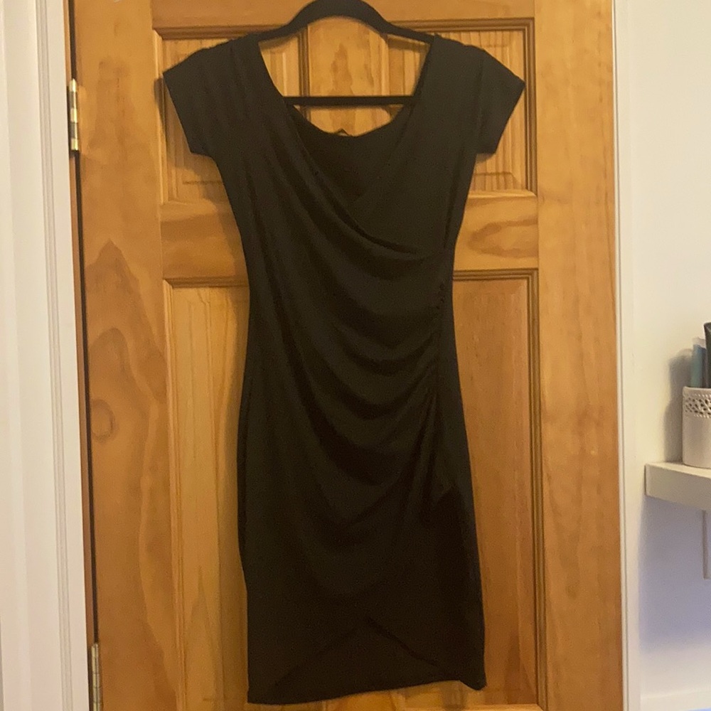 Black body con ruched wrap dress